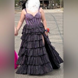 Sherri Hill Black and Purple Tiered Prom Dress